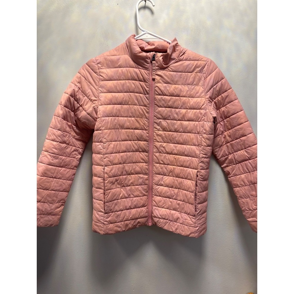 Lands'‎ End Puffer Jacket Kids M 10-12 Pink Fair Quilted Lightweight Full Zip